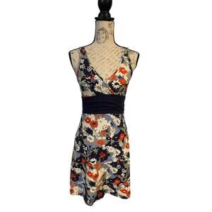 Patagonia Women's Floral Dress Sundress Ruching Tank Top Blue Gray Orange Small